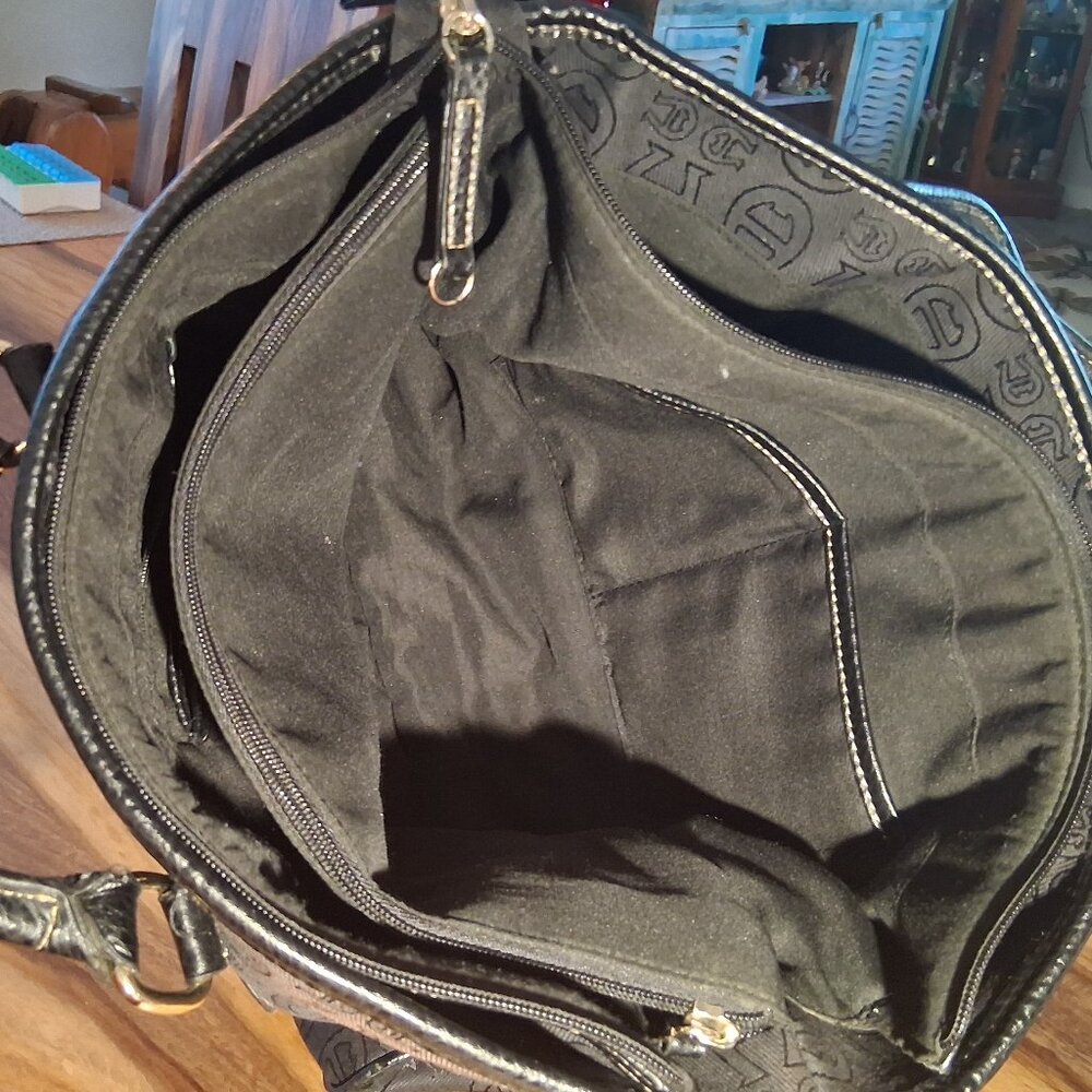 Etienne Aigner Black Signature A Logo Tote Shoulder Handbag Organizer Work Bag - Picture 14 of 16